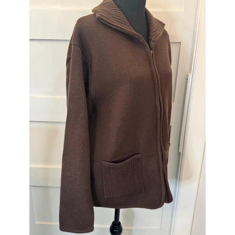 Orvis Mens XL Full Zip Knit Sweater Jacket Brown Classic Collection Cardigan